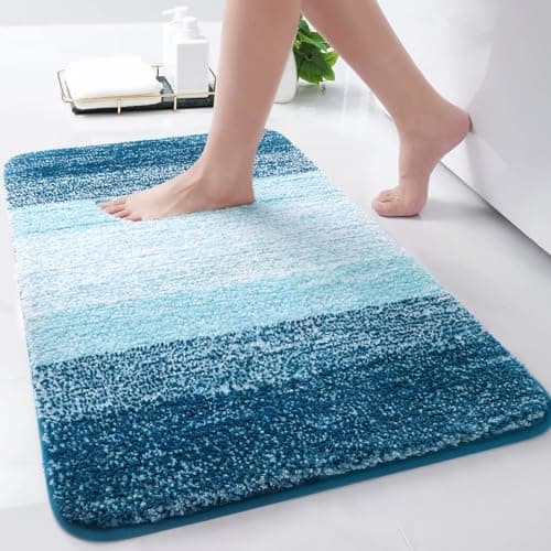 Arotive Microfiber Bathroom Rugs, Shaggy Soft and Absorbent Bath Rug, Non-Slip, Thick Plush Machine Washable Dry Bath Mats for Bathroom, Tub and Shower, 24x16, Peacock Blue - Image 1