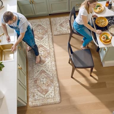 KIMODE Anti Fatigue Kitchen Mats for Floor, Farmhouse Kitchen Rugs Sets of 2, Cushioned Kitchen Floor Mats, Comfort Standing Mats for Sink Laundry Office Desk Khaki 20"x71"+20"x32" - Image 8