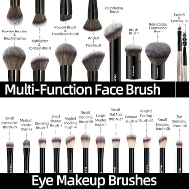MAANGE 20 PCS Foundation Makeup Brush Set, Double-ended Kabuki Contour Brush for Liquid Powder Concealer Blending Blush Face Makeup Tools (Black) - Image 3