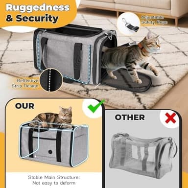 YUDODO 25 lbs Lightproof Soft Sided Large Cat Carrier for Small Dog Pet Airline Approved Travel Bag Puppy Carriers with Side Pockets & Reflective Mesh, Foldable Portable for Outdoor Car Grey - Image 6