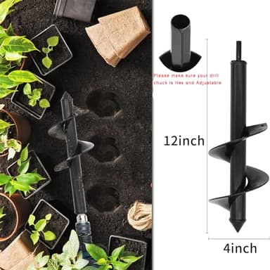 TCBWFY 4"x12"Auger Drill Bit for Planting Digging Holes,Garden Plant Flower Bulb Auger Spiral Hole Drill Rapid Bulb Planter Earth Auger Bit,Compatible to Hex Adjustable Chuck - Image 2
