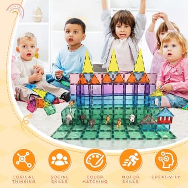 Paaxido Magnetic Tiles, 130PCS Magnetic Blocks Set with 2 Cars, 4D Diamond Magnet Building Blocks, STEM Preschool Educational Magnet Toys Gift for Kids, Boys and Girls 3 4 5 6 7 8+ Year Old - Image 8