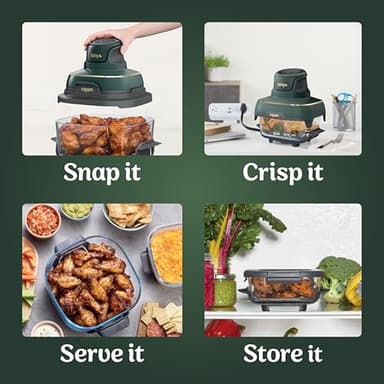 Ninja Crispi 5-in-1 Portable Glass Air Fryer, 4-QT, 2.5-QT & 6-Cup Glass Containers with Crisper Plates & Storage Lids, Microwave, Freezer & Dishwasher Safe, British Racing Green, FN103BF - Image 9