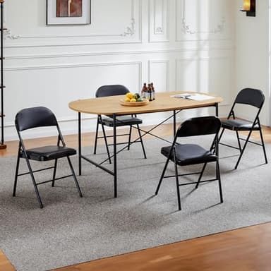 Elevon Pack of 4 (Fabric/Vinyl) Steel Frame Metal Foam Padded Folding Chairs, Black - Image 8