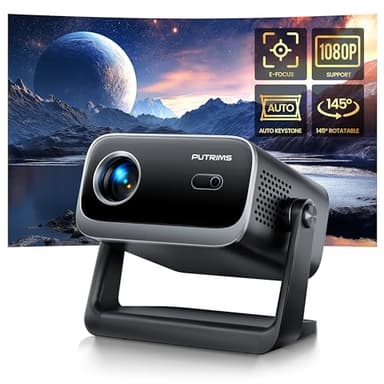 [Electric Focus & Auto Keystone] Mini Projector with WiFi Bluetooth, PUTRIMS Portable 1080P Support Movie Projector 145° Rotatable 50% Zoom Fully Sealed Small Projector for Phone TV Stick HDMI USB - Image 1