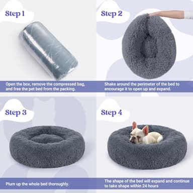 rabbitgoo Dog Bed for Small, 24 inches Machine Washable, Fluffy Donut Pet Bed Anti-Slip, Calming Soft Plush Round Cushion, Fits up to 18 lbs Pets, Dark Grey - Image 9