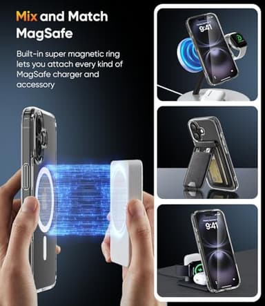 SUCGLES for iPhone 16 Case with MagSafe [Ultra Strong Magnetic] [12FT Military Drop Protection] [Shockproof Bumper] Slim Thin Mag Safe Phone Cover 6.1" for Apple iPhone16 (Clear/Magnet) - Image 3