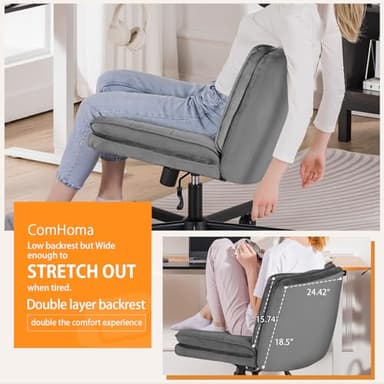 COMHOMA Cross Legged Office Chair with Wheels Armless-Office Desk Chair, Modern Vanity Computer Task Chairs for Home Bedroom, Comfortable Wide Seat for Lower Back Pain Relief, Soft Velvet, Gray - Image 6
