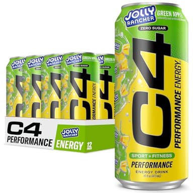 Cellucor C4 Performance Energy Drink | JOLLY RANCHER Green Apple | Zero Sugar Carbonated Preworkout Energy | 200mg Caffeine with Beta Alanine | 16 Fl Oz (12 Pack) - Image 1