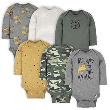 Gerber Baby Boys' 6-Pack Long-Sleeve Onesies Bodysuit, Tiger Green, 3-6 Months - Image 1