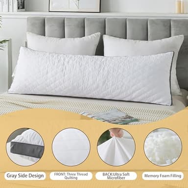 WhatsBedding Memory Foam Body Pillow with Removable Pillowcase-Fluffy Body Pillows for Adults -Large Long Bed Pillows for Sleeping - 20x54 inch, White - Image 7