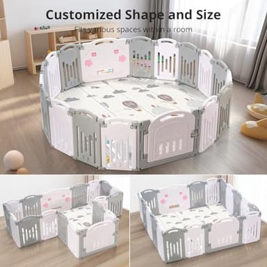 Uanlauo Baby Playpen, 18 Panel Foldable Play Yard for Toddlers, Easy Assemble Safety Baby Fence (Grey+White) - Image 5