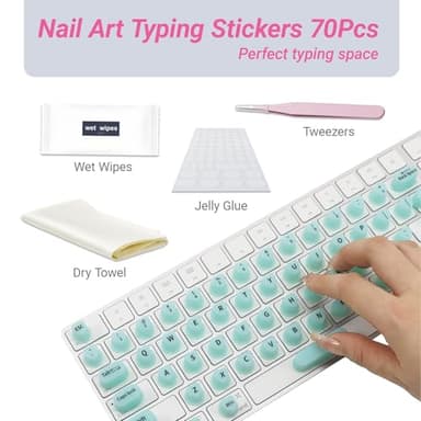 Raised Keyboard Stickers for Long Nails with Letters - Heart-Shaped Antistatic Silicone Protective Cover with Tweezers, Wet Wipes, Dry Towel & Jelly Glue, Ideal for Typing, Gaming & Nail Art (70 Pcs) - Image 2