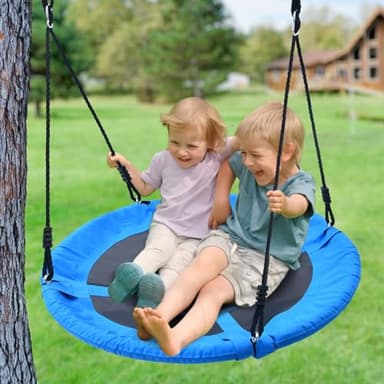 Trekassy 700lb 40 Inch Saucer Tree Swing for Kids Adults Outdoor 900D Oxford Waterproof with 2pcs Tree Hanging Straps, Steel Frame and Adjustable Ropes Blue - Image 7