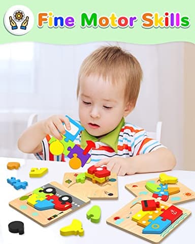 Yetonamr Wooden Toddler Puzzles Gifts Toys for 1 2 3 Years Old Boys Girls, 6 Vehicle Shape Montessori Toys Educational Blocks Kids Gift Baby Learning Toy Age 1-3, 2-4 - Image 3