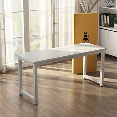 Tribesigns Computer Desk, 55 inch Large Office Desk Computer Table Study Writing Desk for Home Office, White + White Leg - Image 7