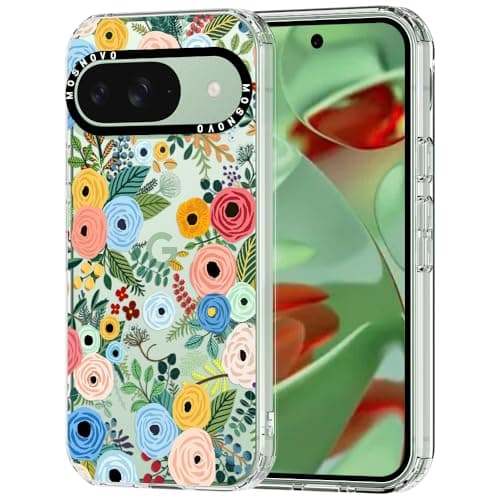 MOSNOVO Case for Google Pixel 9 & Pixel 9 Pro, [Buffertech 6.6ft Military-Grade Drop Protection] [Anti Peel Off Tech] Clear TPU Bumper Phone Case Cover Design - Pastel Floral Garden - Image 1
