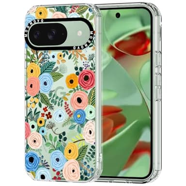 MOSNOVO Case for Google Pixel 9 & Pixel 9 Pro, [Buffertech 6.6ft Military-Grade Drop Protection] [Anti Peel Off Tech] Clear TPU Bumper Phone Case Cover Design - Pastel Floral Garden - Image 1