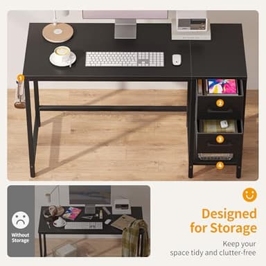 CubiCubi Computer Desk with 2 Drawers, 40 Inch Small Home Office Desk Study Writing Table, Modern Black - Image 4