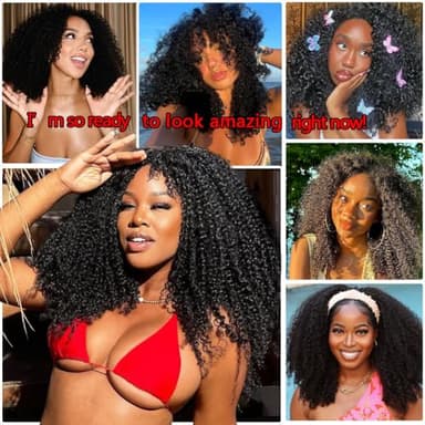 OWNROSE Half Wig Upgread 3 In 1 Kinky Curly Half Wig Human Hair 200 Density Glueless Wigs Human Hair Beginner Friendly Curly Wig Drawstring Seamless Flip Over Clip in Wigs for Women 16 Inch - Image 6