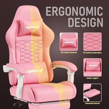Opiesit Gaming Chair, Computer Gaming Chairs with Footrest, Linkage Armrests and Lumbar Support, High Back Ergonomic Office Chair for Adults, Big and Tall Desk Chair(Pink) - Image 5