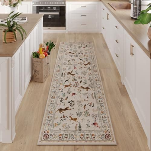 Rugcomf Runner Rug for Kitchen Rug Non Slip 2'x6' Washable Rugs with Rubber Backing Soft Floral Animal Carpet Runner for Kitchen, Laundry, Bedroom, Bathroom (Beige) - Image 1