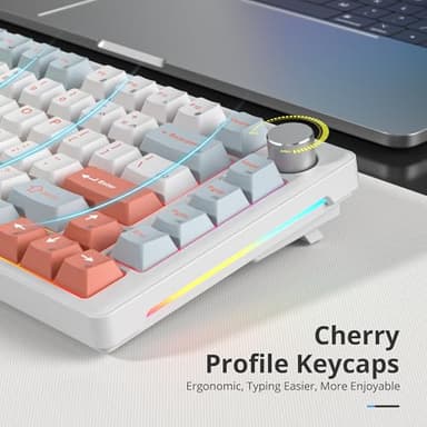 SbocKeeb 75% Mechanical Keyboard Gasket with Knob, Custom Wired Creamy Gaming Keyboard TKL 75 Percent Hot Swappable RGB Backlit, Pre-lubed Switch for Win/MAC PC Laptop（Salmon/White） - Image 6
