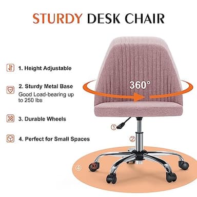 Sweetcrispy Armless Office Chair, Modern Fabric Home Office Desk Chairs with Wheels Adjustable Swivel Task Computer Vanity Seat for Small Spaces - Image 5