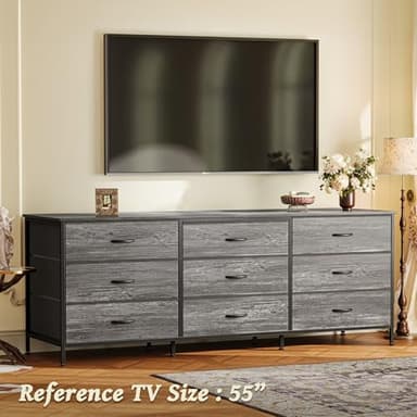 Huuger 63 Inch Dresser for Bedroom, Long Dresser for Closet with 9 Drawers, Large TV Stand for 55, 65, 70 Inch TV, Entertainment Center with Storage, Wide Chest of Drawers, Grey - Image 5