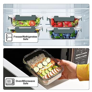 VERONES 10 Pack 22 OZ Glass Meal Prep Containers, Airtight Glass Lunch Containers Set, Glass Food Storage Containers with Lids,Exclusive of BPA, for Microwave, Oven, Freezer & Dishwasher Friendly,Grey - Image 4
