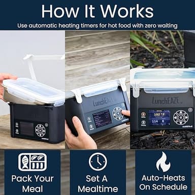 LunchEAZE XL Cordless Heated & Electric Lunch Box – Battery-Powered, 6-Cup Capacity, 220°F, Automatic Scheduled Heating, Insulated Bag for Hot Meals Anywhere - Image 3