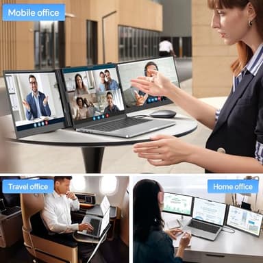 POTTMACEE 14.2’’ Triple Laptop Screen Extender, 0.17" Ultra-Slim FHD 1080P Portable Monitor for Laptop, Tri-Screen Travel Monitor Extender, Plug-Play for Windows/Mac/Chrome, Fit 13”-17.3” Laptops - Image 6