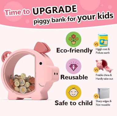 Summidate Pink Piggy Bank Girls,Clear Wooden Piggy Bank for Kids Toddlers,Cute Wood Money Coin Bank with DIY Sticker, Personalized Money Box Toys for Child Birthday Decor - Image 5