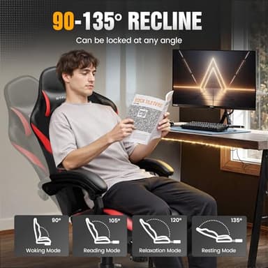 GTRACING Gaming Chair with Foot Rest & Pocket Spring Cushion, Ergonomic High Back Computer Chair with Headrest & 360°-Swivel Seat for Home Office Desk, PU Leather, Red - Image 6