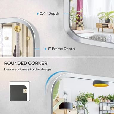 Minuover Brushed Nickel Bathroom Wall Mirror, Silver Metal Framed Large Rounded Corner Rectangle Mirror, Tempered Glass, Shatter Proof, Hangs Horizontally or Vertically (28" x 60", Silver) - Image 3