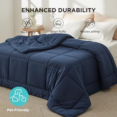 Bedsure Comforter Duvet Insert - Quilted Comforters Cal King Size, All Season Duvet, GentleSoft Down Alternative Bedding, with 8 Tabs, Gifts for Women/Men, Navy Blue, California King 96 X 102 Inches - Image 8