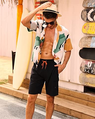 SILKWORLD Men's Swim Trunks with Compression Liner Quick Dry Bathing Suits 9 Inch Swimming Shorts with Cargo Pockets (Black, Large) - Image 4