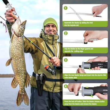 WORKPRO 12V Cordless Electric Fillet Knife with 8'' and 10'' Razor-Sharp Blades, Cordless Fillet Knife with Non-slip Grip Handle and Safety Lock, 2 Rechargeable Battery Packs, 1 Quick Battery Charger, and 1 Storage Carry Case for Fishing, Filleting, Outdoors - Image 7