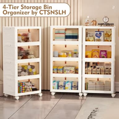 CTSNSLH 4 Tier Plastic Storage Bins and Boxes Organizer - Stackable with Lids for Bedroom, Living Room, Office - Foldable Containers - Image 4