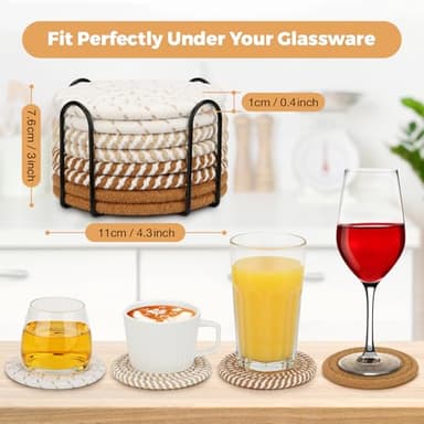 Coasters for Drinks, Coasters Set of 4 - Color, 8 Pack Coaster Set, Boho Coaster with Holder, Coffee Table Decor, Living Room Decor, Kitchen Table Decor - Image 3