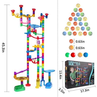 Meland Marble Run Sets for Kids - 153Pcs Marble Race Track Maze Madness Game STEM Building Tower Toy for 4 5 6 + Year Old Boys Girls(113 Pcs + 30 Glass + 10 Led Lighted) - Image 5