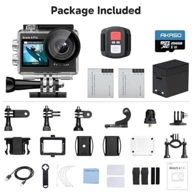 AKASO Brave 4 Pro 4K30 Action Camera with 256GB MicroSD U3 Card 131FT Underwater Waterproof Camera EIS Touch Screen Remote Control with 2x1350mAh Batteries and Helmet Accessories Kit Bundle - Image 9