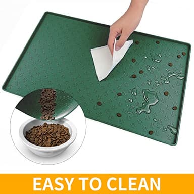 Ptlom Pet Placemat for Dog and Cat, Waterproof Silicone Pet Feeding Bowl Mats for Food and Water, Small Medium Large Dogs Mat Prevent Residues from Spilling to Floor, Hunter Green, 18" 12" - Image 7