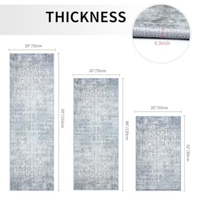WOBUBU Kitchen Rugs Sets of 3 Boho Kitchen Rugs and Mats Non Slip Washable Rugs Set for Kitchen Laundry Room Entryway Light Grey - Image 3