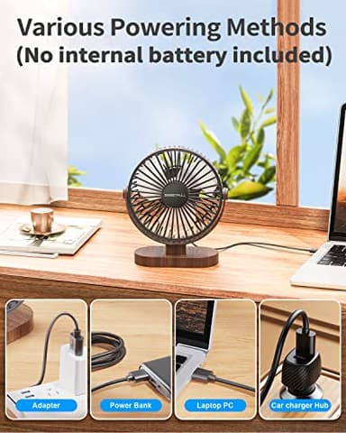 SWEETFULL 6.5 Inch USB Small Desk Fan, 3 Speeds Quiet Portable Desktop Table Fan, 360° Adjustment Personal Mini Fan for Home Office Car Outdoor Travel (Black wood grain) - Image 6