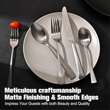 KINGSTONE Silverware Set for 8, 40-Piece 18/10 Stainless Steel Flatware Set,Forged Cutlery Set Matte Satin Finish, Dishwasher Safe - Image 7