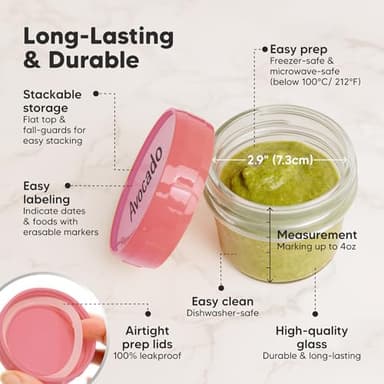 KeaBabies 12pk 4oz Glass Baby Food Containers with Lids - Leak-Proof, Microwavable Small Glass Jars, Baby Purees & Toddler Snack Storage Containers, BPA-Free, Dishwasher & Freezer Safe (Nord) - Image 7