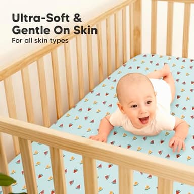 2-Pack Waterproof Baby Crib Sheets for Boys, Girls - 52x28 Viscose Derived from Bamboo Toddler Bed Sheet Neutral, Fitted Crib Mattress Protector Cover for Baby Bedding, Soft & Gentle (Beach Day) - Image 5