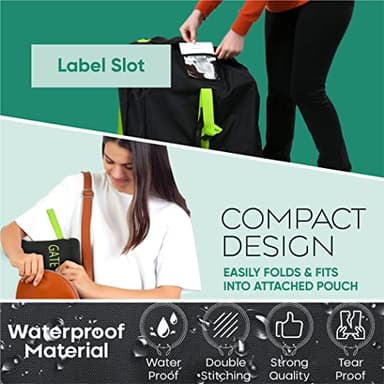 reperkid Car Seat Travel Bag for Airplane, Black and Green, 33" H x 18" W x 18" D, Fits Most Convertible, Booster and Infant Car Seats – Premium Waterproof Cover, Adjustable Shoulder Strap - Image 3