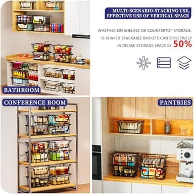 ANJUBAN 4 Pack Enhanced Leak-Proof Bottom Stackable Wire Baskets, Pantry Organizers and Storage, pantry storage，Shelf Baskets, Fruit Basket, Potato and Onion Storage Bins，(Black - Image 3